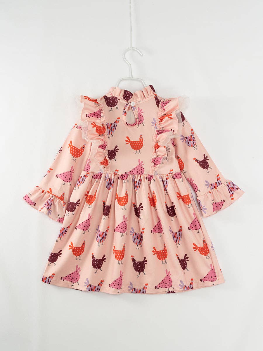 Pink Chickens Ruffle Girl Twirl Dress