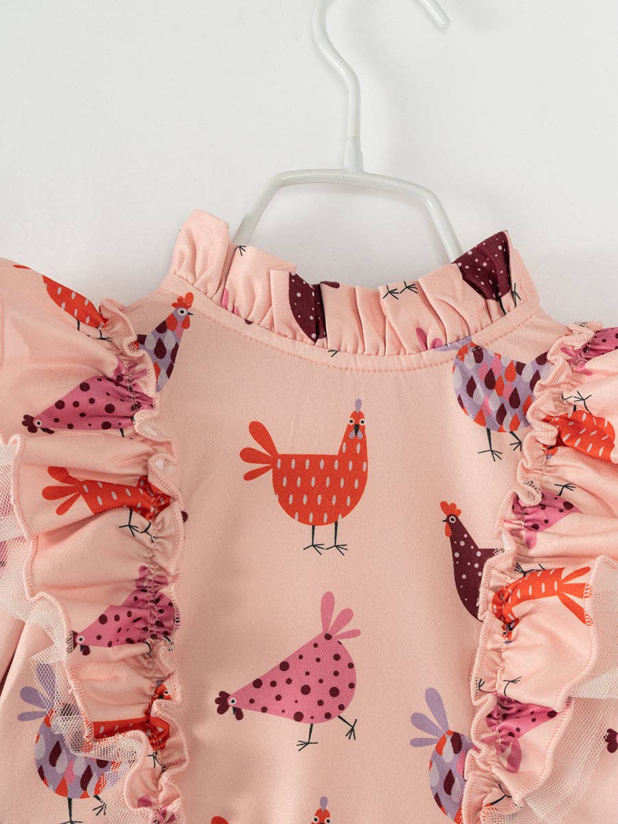 Pink Chickens Ruffle Girl Twirl Dress