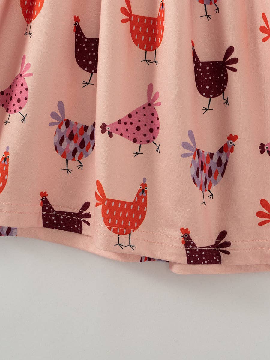 Pink Chickens Ruffle Girl Twirl Dress