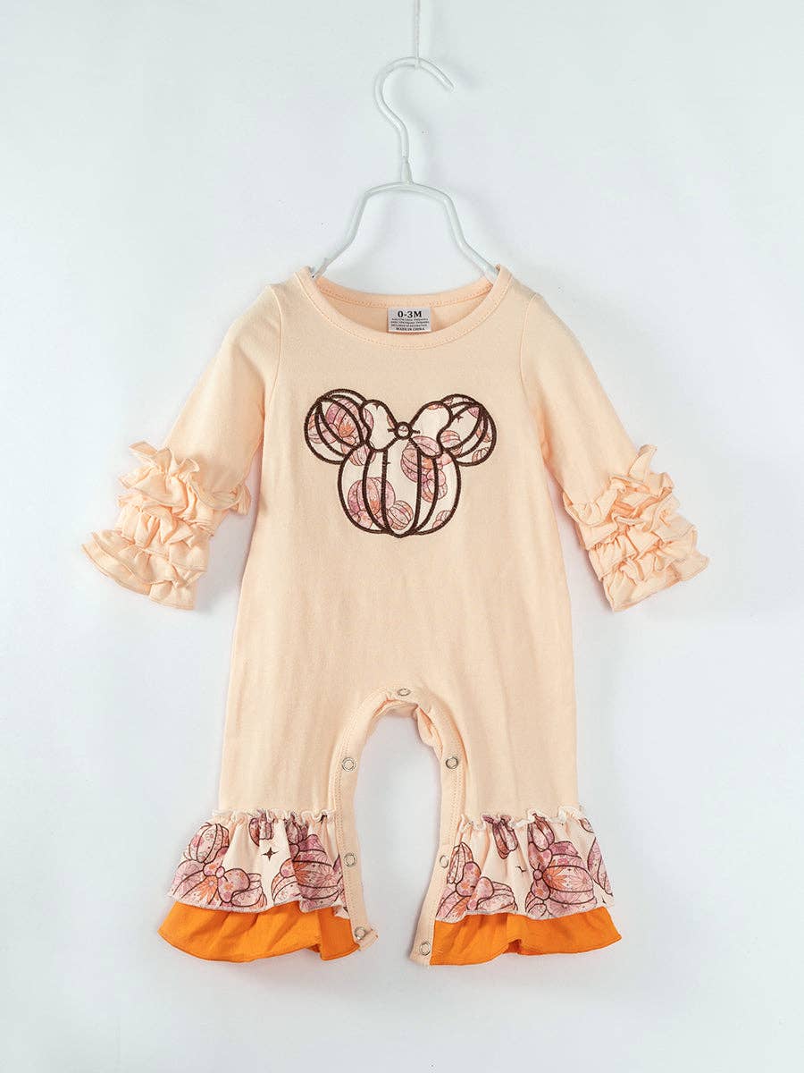 Fall Disney Floral Pumpkin Ruffle Baby Girl Romper