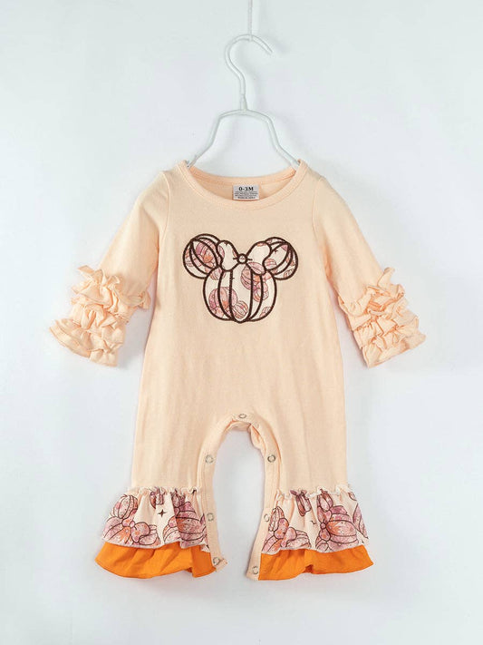 Fall Disney Floral Pumpkin Ruffle Baby Girl Romper