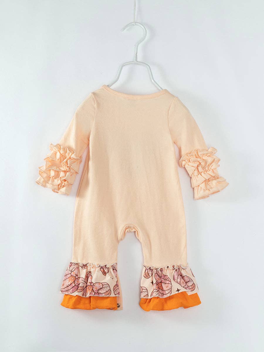 Fall Disney Floral Pumpkin Ruffle Baby Girl Romper