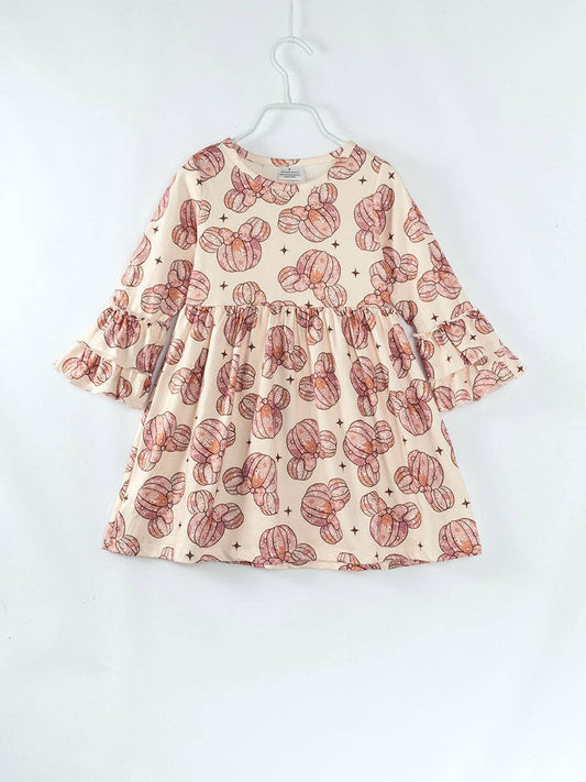 Fall Disney Floral Pumpkin Print Girl Dress