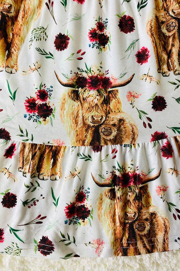 Cow & flower printed  dress