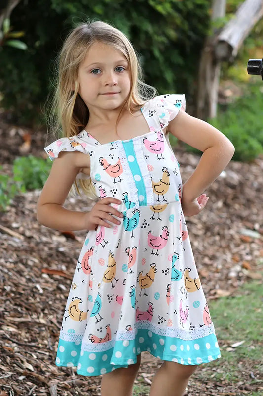 MULTI COLOR CHICKEN PRINTED DRESS. DRG25133076 wen